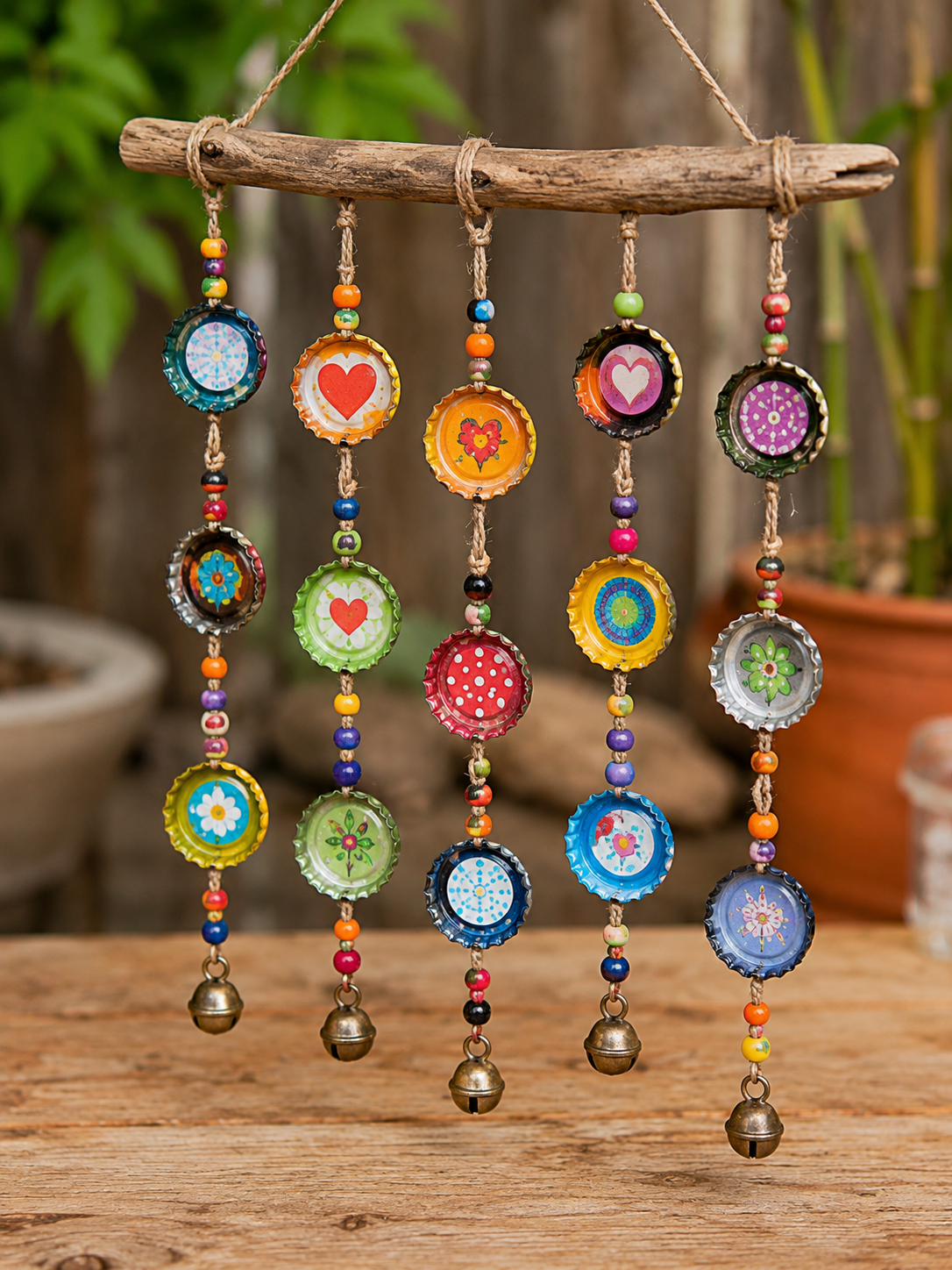 Móvil colorido hecho a mano con tapas de botellas: una idea DIY para decorar reciclando Móvil colorido hecho a mano con tapas de botellas: una idea DIY para decorar reciclando Movil colorido hecho a mano con tapas de botellas 5