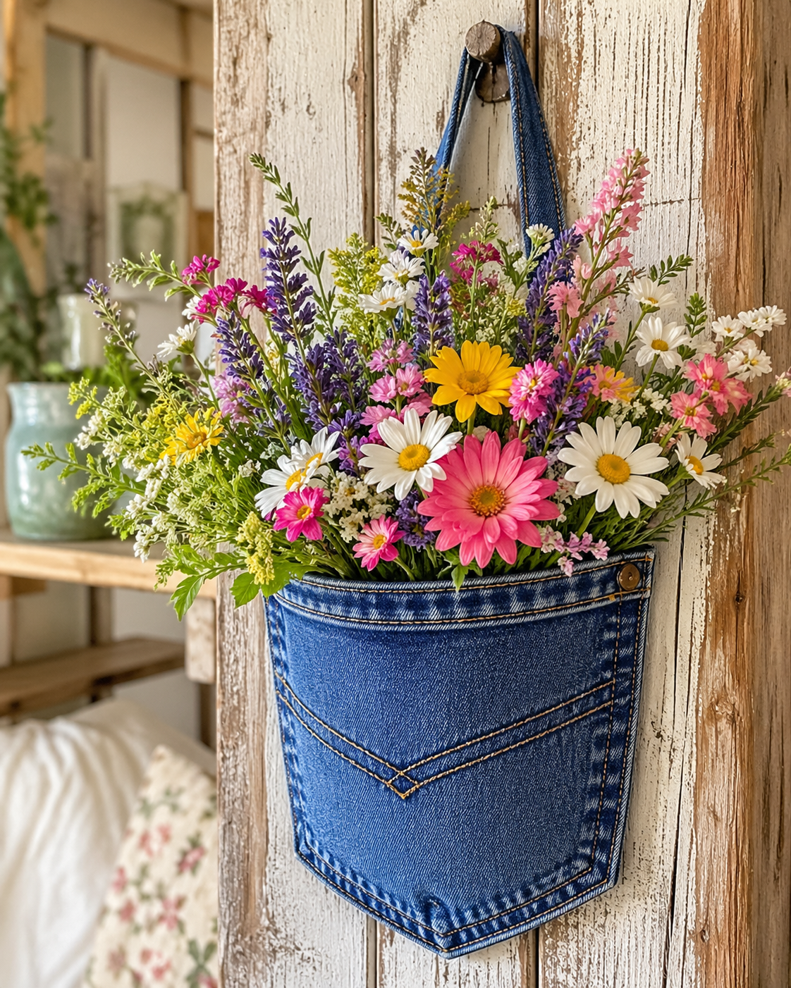 Arreglo floral hecho con el bolsillo de un pantalón vaquero: una idea reciclada, bonita y fácil de hacer Arreglo floral hecho con el bolsillo de un pantalón vaquero: una idea reciclada, bonita y fácil de hacer arreglo floral hecho con el bolsillo de un pantalon vaquero 4