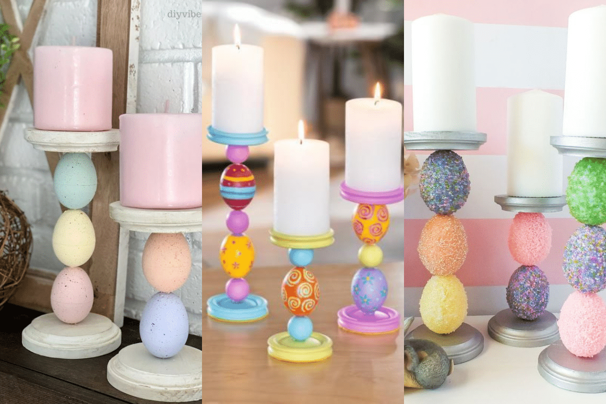candelabros hechos con huevos de pascua
