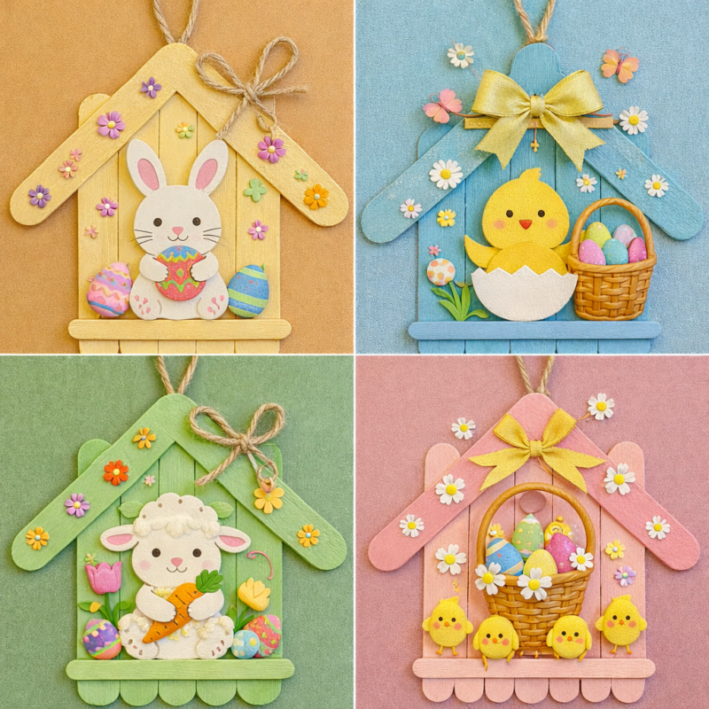 Casitas hechas con palitos de helado para Pascua: Ideas creativas casitas hechas con palitos de helado para pascua ideas creativas 5