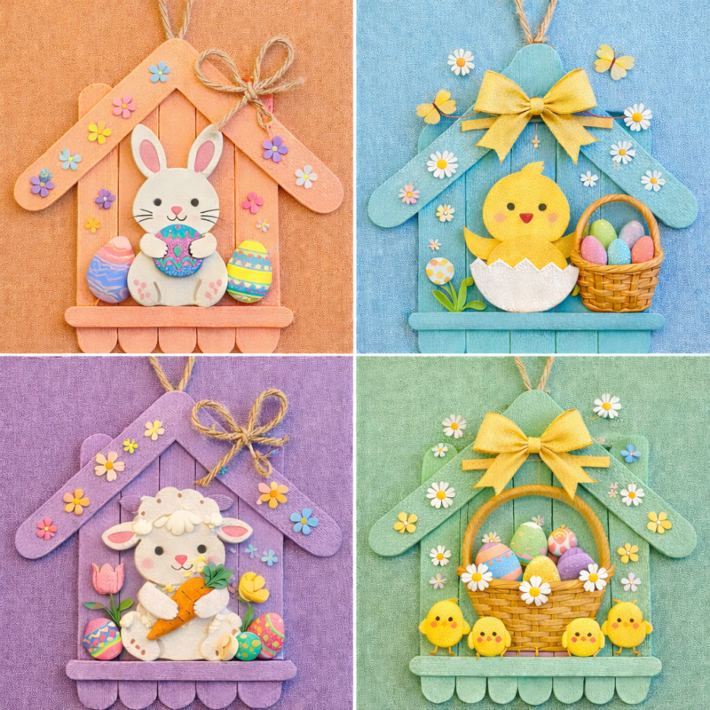 Casitas hechas con palitos de helado para Pascua: Ideas creativas casitas hechas con palitos de helado para pascua ideas creativas