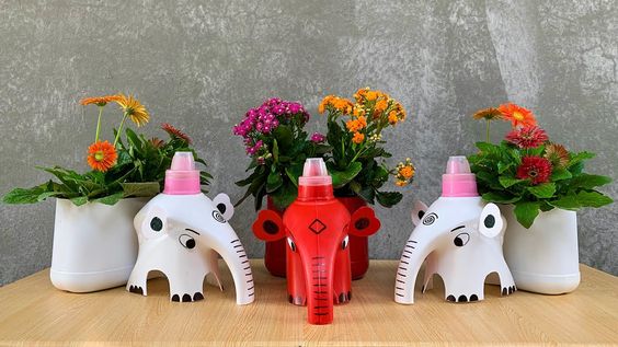 como hacer elefantes con envases bidones de plastico