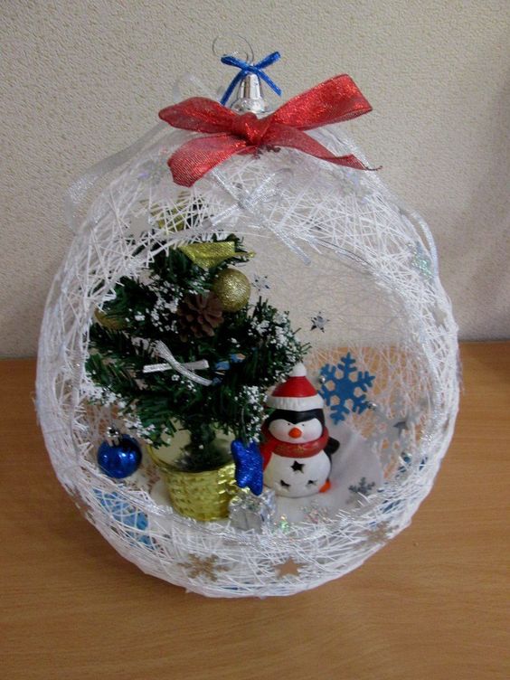 como hacer una canasta de globos de hilo para navidad 1
