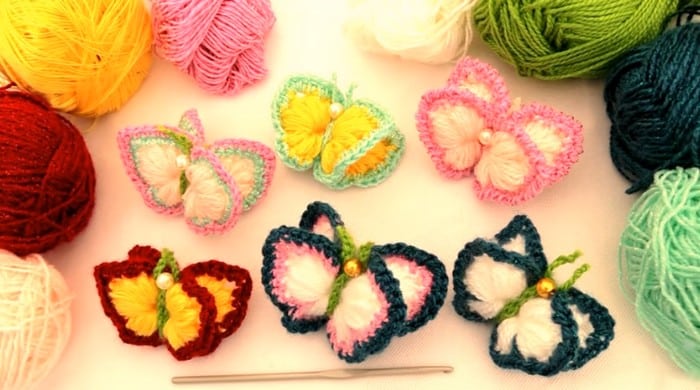 como tejer a crochet mariposas de colores en 3d 5