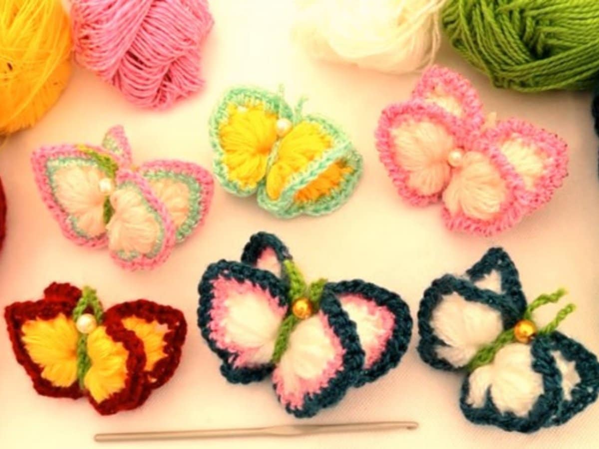 como tejer a crochet mariposas de colores en 3d 6