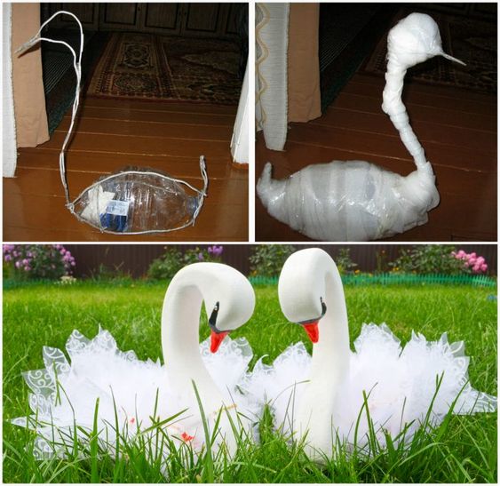 decorar jardines con cisnes a partir de materiales reciclados 1
