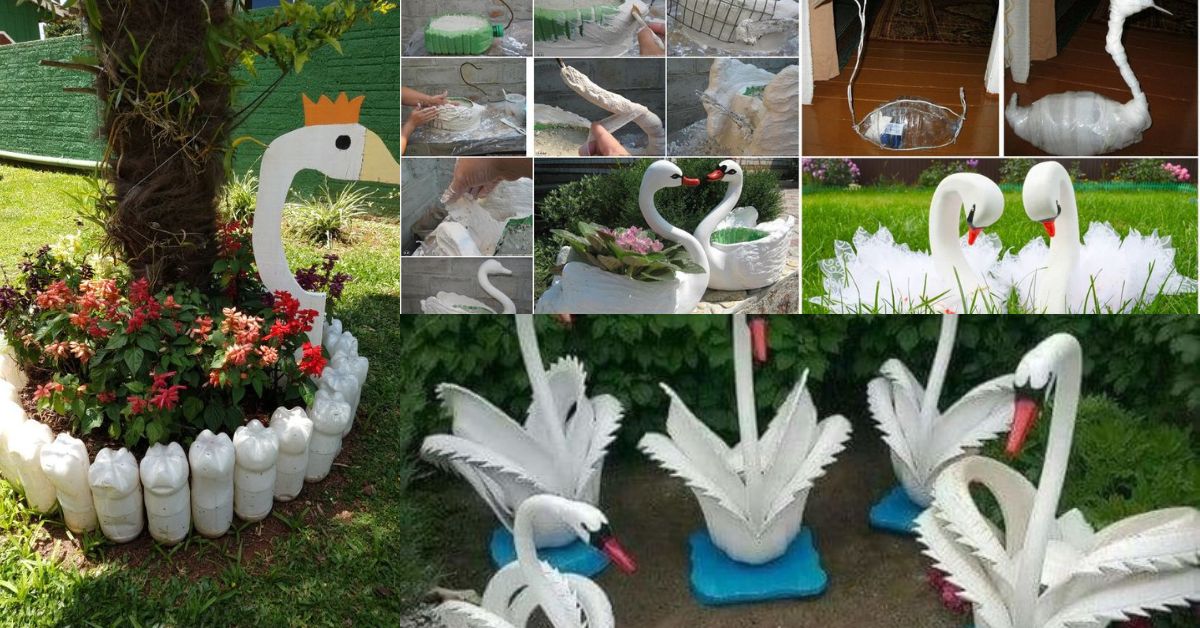 decorar jardines con cisnes a partir de materiales reciclados 11