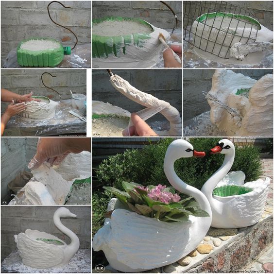 decorar jardines con cisnes a partir de materiales reciclados