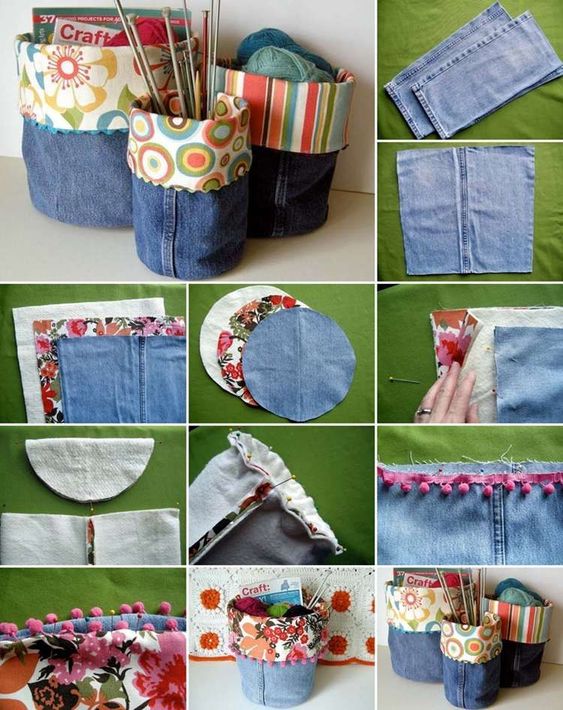 ideas creativas de canastas hechas con jeans viejos 3