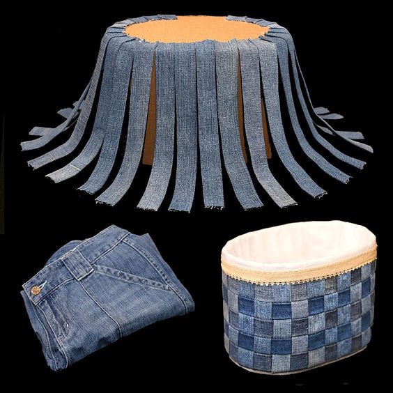 ideas creativas de canastas hechas con jeans viejos 7