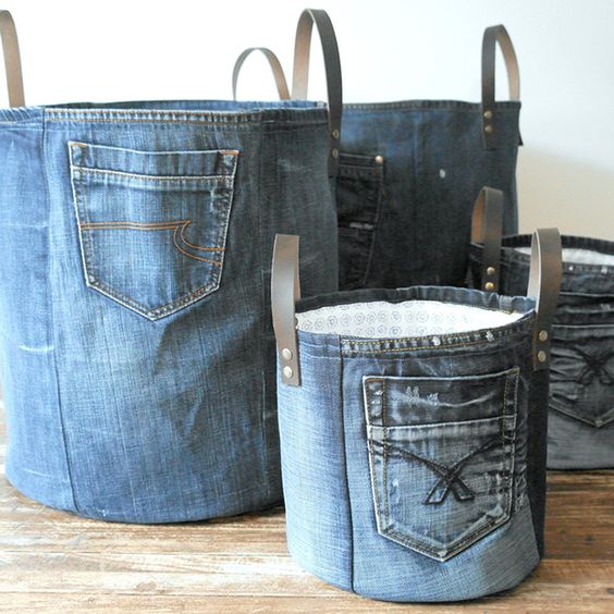ideas creativas de canastas hechas con jeans viejos