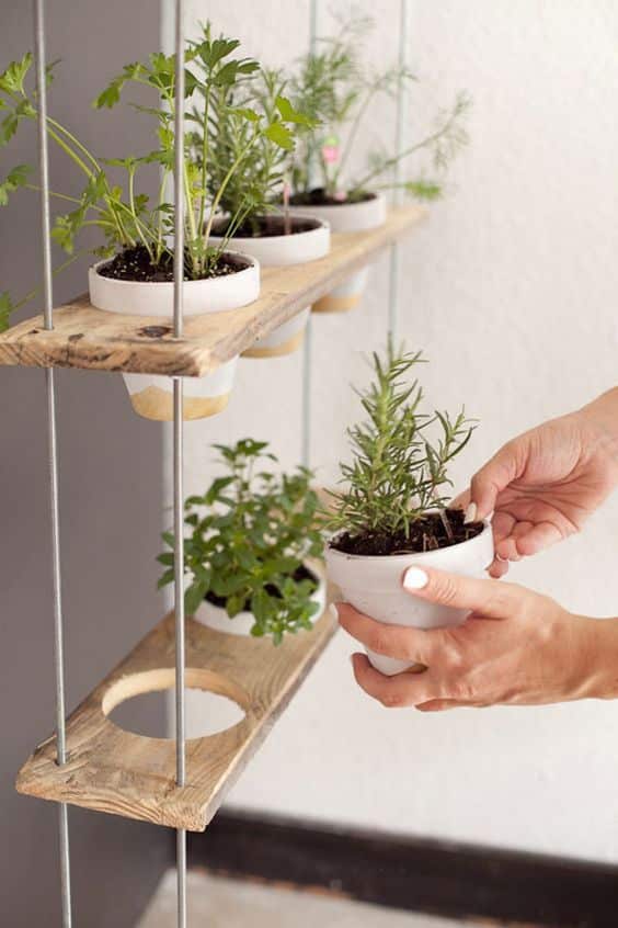 ideas para colgar plantas en el balcon estantes