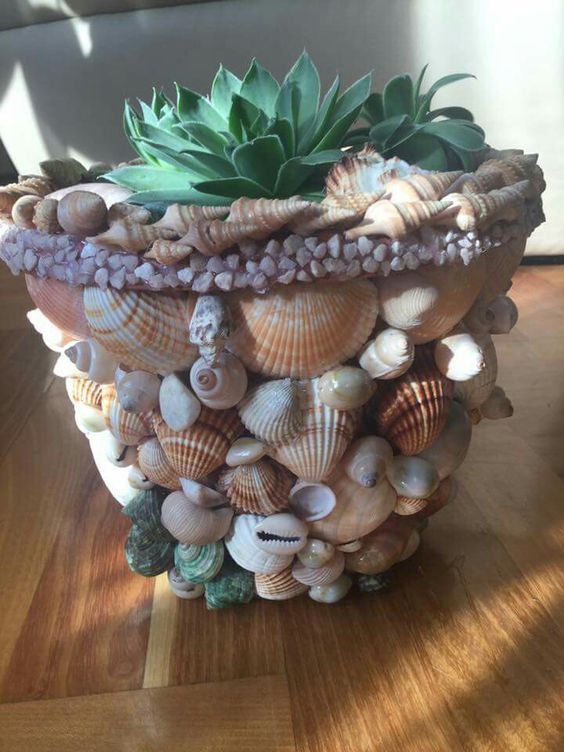jarrones decorados con conchas marinas 1