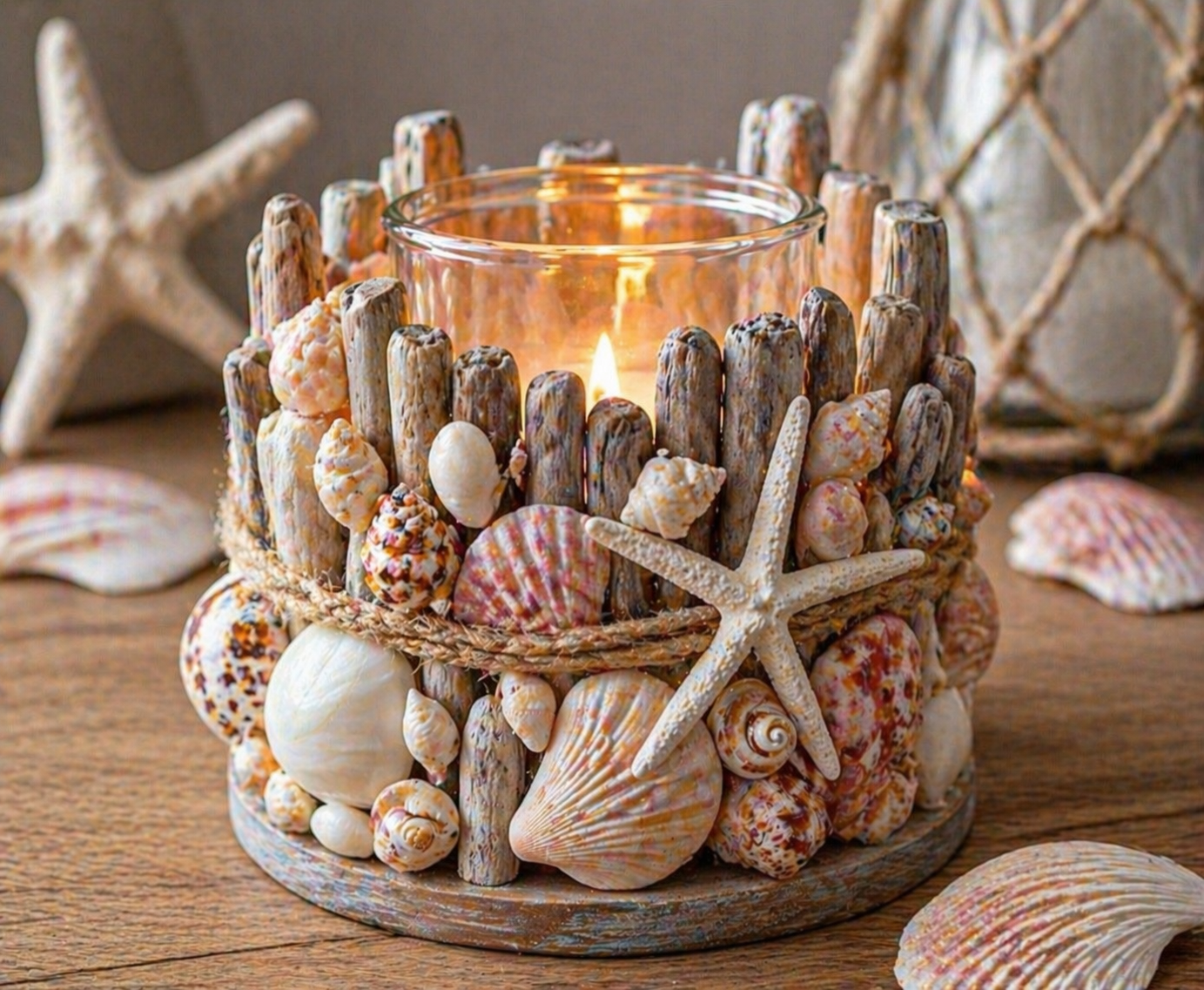 Lindos candelabros o portavelas con conchitas de mar: ideas encantadoras para decorar con un aire costero y artesanal Lindos candelabros o portavelas con conchitas de mar: ideas encantadoras para decorar con un aire costero y artesanal lindos candelabros o portavelas con conchitas de mar 3