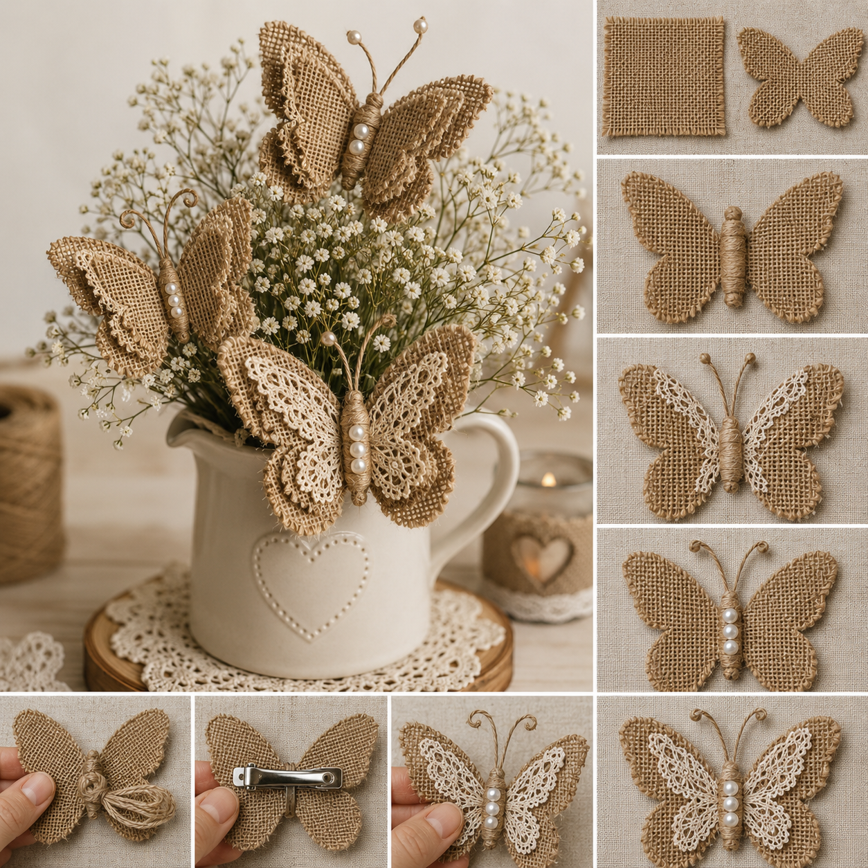 Mariposas hechas con yute: ideas rústicas, elegantes y fáciles para decorar con encanto natural Mariposas hechas con yute: ideas rústicas, elegantes y fáciles para decorar con encanto natural mariposas hechas con yute 3