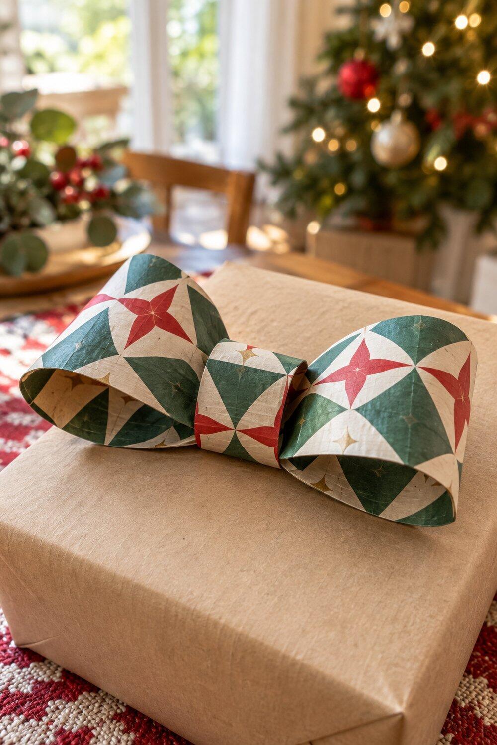 Mo&ntilde;o voluminoso de papel de regalo recuperado sobre un paquete kraft