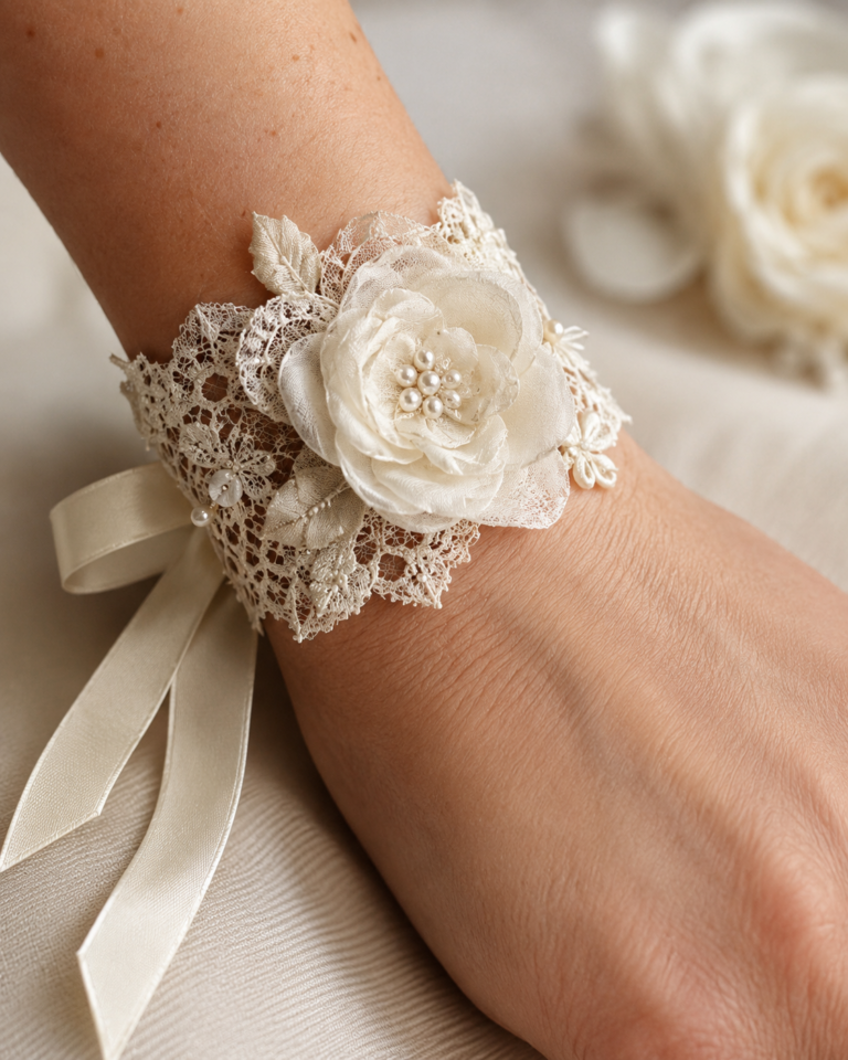 Pulseras románticas de estilo vintage hechas de tela y encaje Pulseras románticas de estilo vintage hechas de tela y encaje pulseras romanticas de estilo vintage hechas de tela y encaje 3