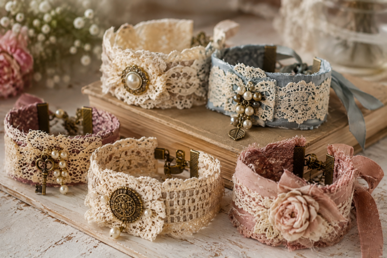 Pulseras románticas de estilo vintage hechas de tela y encaje Pulseras románticas de estilo vintage hechas de tela y encaje pulseras romanticas de estilo vintage hechas de tela y encaje 8