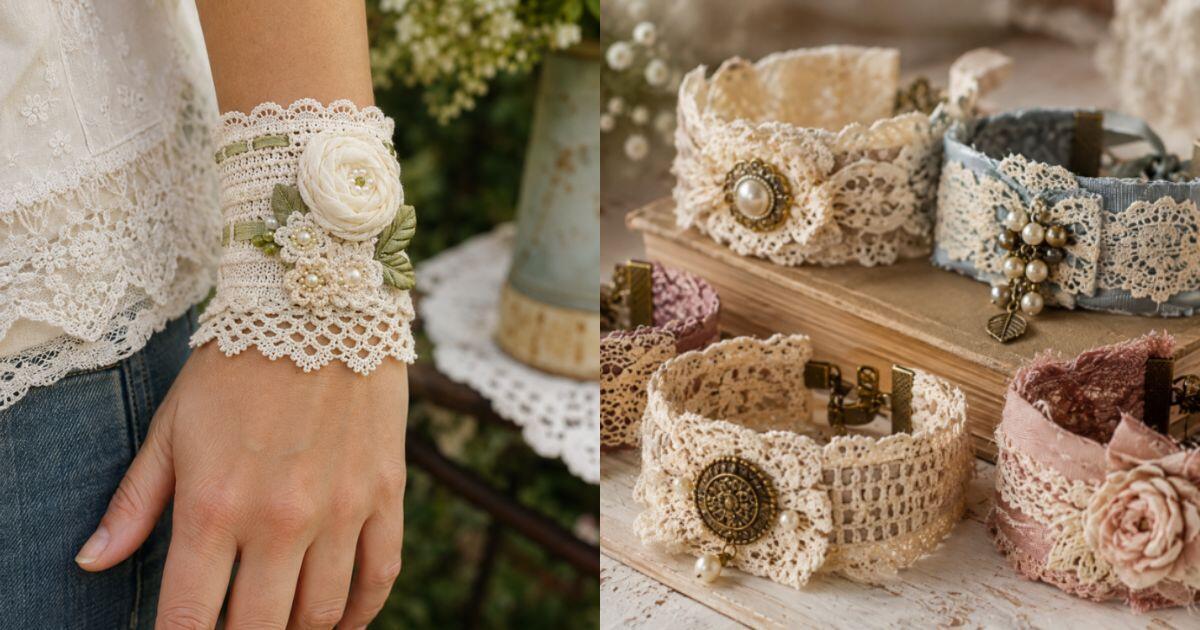 Pulseras románticas de estilo vintage hechas de tela y encaje Pulseras románticas de estilo vintage hechas de tela y encaje pulseras romanticas de estilo vintage hechas de tela y encaje