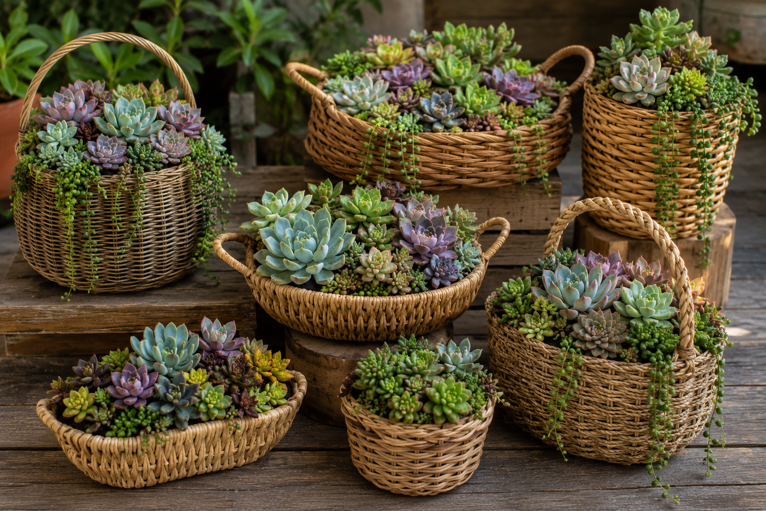 Suculentas plantadas en cestas para decorar tu hogar Suculentas plantadas en cestas para decorar tu hogar suculentas plantadas en cestas para decorar tu hogar